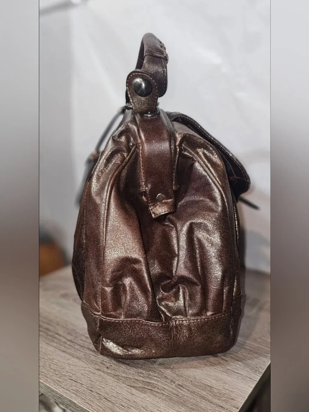 Rare HYPE Metallic Costa del Sol Bronze Leather Satchel Shoulder Handbag